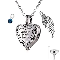 Custom Ashes Necklace Stainless Steel Vintage Flower Pattern Heart Cremation Jewelry Wings with Birthstone Urn Necklace