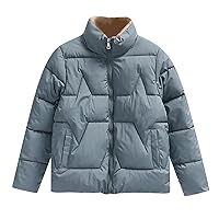 Womens Winter Jackets Quilted Stand Collar Warm Puffer Coats Solid Zipper Thicken Padded Cotton Down Coats Outwear