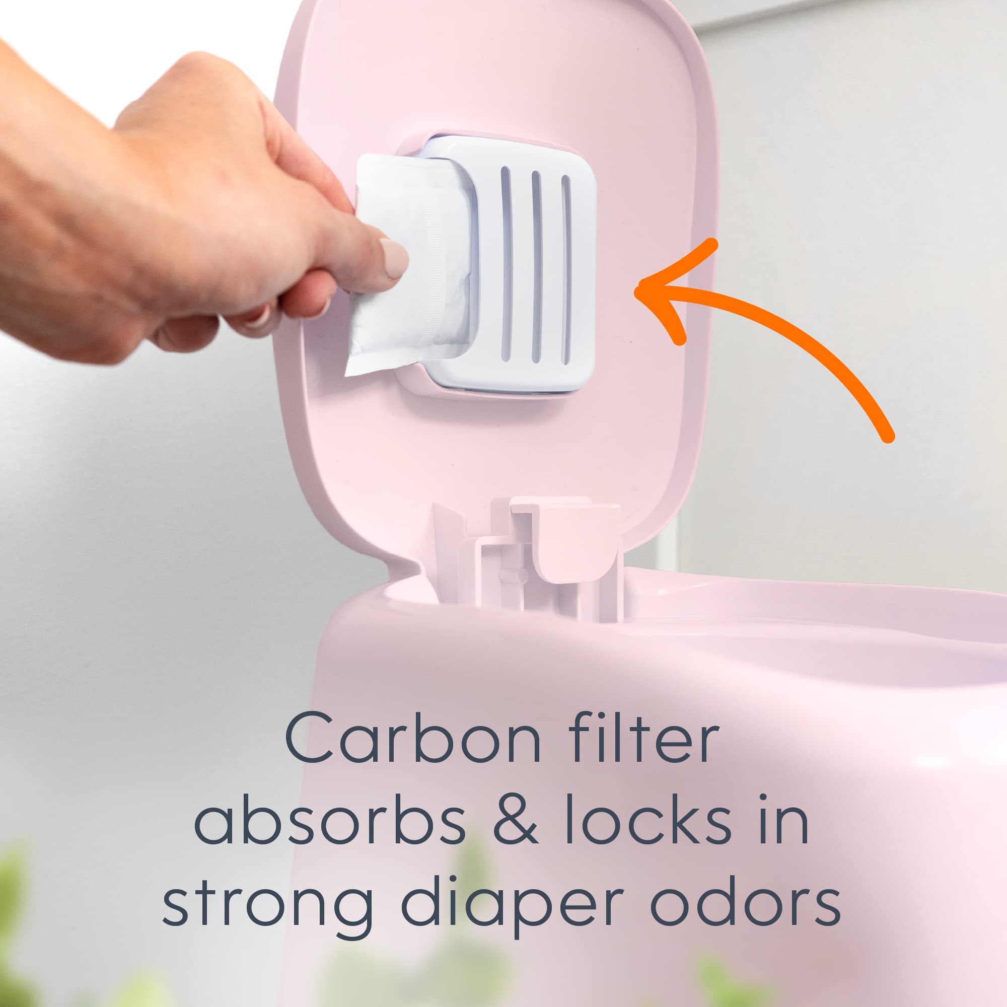 Diaper Genie Complete Diaper Pail (Pink) with Antimicrobial Odor Control | Includes 1 Diaper Trash Can, 1 Refill Bags, 1 Carbon Filter