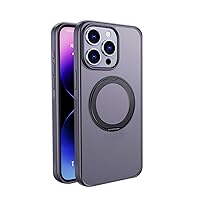 YEXIONGYAN-Magnetic Case for iPhone 15Pro Max/15 Pro/15 Plus/15 360 Ring Stand Protective Cover Frosted Translucent Back Anti Scratch Shell (15 Plus,Grey)