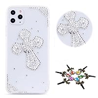 STENES Sparkle Phone Case Compatible with iPhone 14 Pro Max Case - Stylish - 3D Handmade Bling Cross Rhinestone Crystal Diamond Design Cover Case - Clear