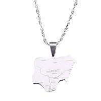 Nigeria Map Flag Pendant Necklaces for Women Men Silver Color Nigerian Jewelry