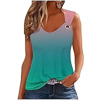 Gradient Tank Top for Women Scoop Neck Sleeveless Going Out Clothes Summer Casual Cute Cami Tops O Ring Strappy Vest