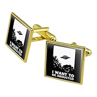 I Want to Be Abducted UFO Aliens Funny Humor Square Cufflink Set - Silver or Gold