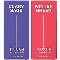 Sage Oil for Skin & Wintergreen Essential Oil for Diffuser Set - 100% Nature Therapeutic Grade Essential Oils Set - 2x0.34 fl oz - Kukka