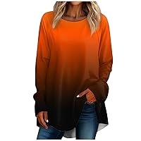 Women's Y2K Tops Casual Plus Sizelong Sleeved Round Neck Gradient Printing T-Shirt Top Pullover Tops, S-3XL