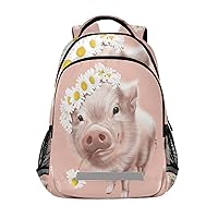 Pink Pig With Daisy Flowers Backpacks Travel Laptop Daypack School Book Bag for Men Women Teens Kids