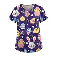 Women's Plus Size Scrub Tops Patterned Crewneck Short Sleeve T-Shirts Dressy Flannel Shirts for Women