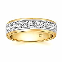 Mens wedding Band 925 Sterling Silver Gold Rings For Men 14K White and Yellow Gold Plated 1ct 9 Round 5A Cubic Zirconia Promise Rings For Him Size 8-13