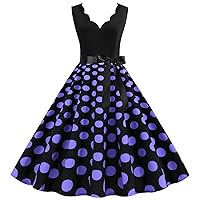 Retro Polka Dot Dresses for Women 1950s Hepburn Cocktail Party Swing Dress Scalloped Trim V Neck Sleeveless Dresses