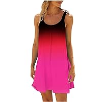 Sundress for Women Casual Summer Trendy Gradient Color Sleeveless Tank Mini Dress Scoop Neck Flowy Beach Cover Up Short Dress