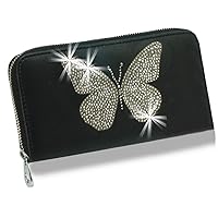 Bling Rhinestone Multi Design Accordion Wallets for Women Purse (Butterfly-Black)