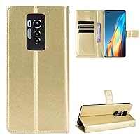 Smartphone Flip Cases Compatible with Tecno Phantom X/AC8 Mobile Phone Wallet Case, PU Leather Holder Card Slot Cover Uitra-Thin Design Shockproof Flip Protective Case Flip Cases (Color : Gold)