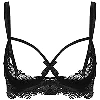 MSemis Woman's Lace Sheer Balconette Push Up Hollow Shelf Bra See