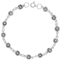 Dainty Sterling Silver Sunflower Bracelet for Women and Girls 1/4 wide 7.5 inch long