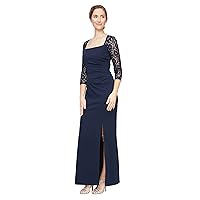S.L. Fashions Women's Long Stretch Sweetheart Neck Sequin Lace Sleeve Gown Dress