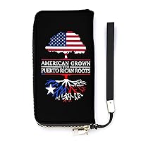 American Puerto Rico Flag Wristlet Wallet Leather Long Card Holder Purse Slim Clutch Handbag for Women