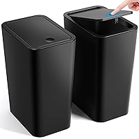 Bathroom Trash Can with Lid, 2 Pack 4 Gallons/15 Liters Garbage Can with Pop-Up Lid, Small Plastic Trash Can, Slim Trash Bin Waste Basket for Bathroom, Bedroom, Office, Living Room(Black)