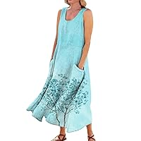 Womens Plus Size Tops Lounges Pattern Round Neck Peplum Sleeveless Flex Fashion Loose Fitting Maxi Long Dresses for Women