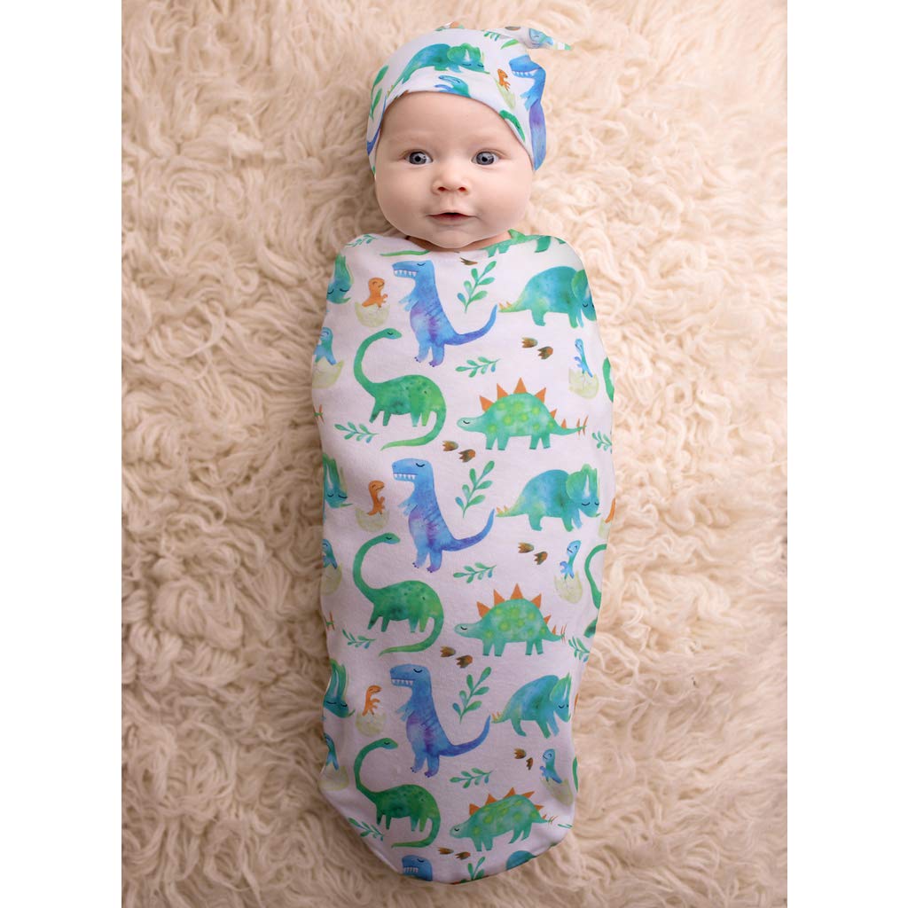 Itzy Ritzy Cocoon & Hat Swaddle Set, Cutie Cocoon Includes Name Announcement Card & Matching Jersey Knit Cocoon & Hat Set, Perfect for Newborn Photos, for Ages 0 to 3 Months, Dinosaur