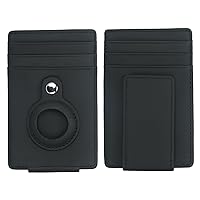 Full Grain Leather Wallet for Men, Magnet Money Clip with AirTag Holder, Front Pocket RFID Blocking Card Holder (Black)