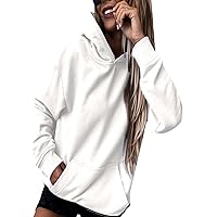 EFOFEI Ladies Round Neck Long Sleeve Hoodie Solid Color Pocket Sweatshirt Casual Sports Hoodie