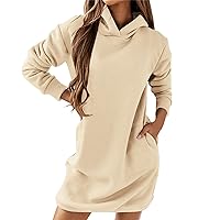Tea Length Dresses for Women,Ladies Easter Hooded Dress Casual Long Sleeve Loose Sweatshirt Dress with Pockets