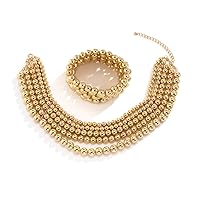 COLORFUL BLING Exaggerated Layered Beads Pendant Chunky Gold Chain Chunky Bib Statement Choker Stackable Strand Necklace for Women Girls Hip Hop Jewelry, Metal, alloy