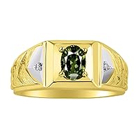 Rylos Men's Rings Designer Weave Band 7X5MM Oval Gemstone & Sparkling Diamond Ring - Color Stone Birthstone Rings for Men, Yellow Gold Plated Silver Rings in Sizes 8-13. Unique Mens Jewelry