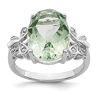925 Sterling Silver Polished Rhodium Green Amethyst and Diamond Ring Measures 2mm Wide Jewelry for Women - Ring Size Options: 6 7