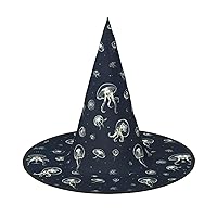 Mqgmzjellyfish Pattern Print Enchantingly Halloween Witch Hat Cute Foldable Pointed Novelty Witch Hat Kids Adults