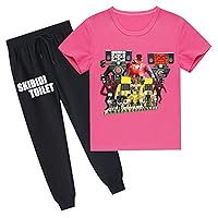 Children Skibidi Toilet 2 Piece Set,Casual Crewneck T Shirt and Lightweight Jogger Pants for 2-14 Years