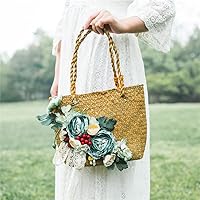 British Style Woven Faux Flower Handbag Women Lace Bow Straw Bag Beach Tote Bag