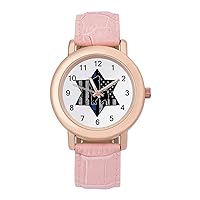 Police Dog Thin Blue Line USA Flag Womens Watch Round Printed Dial Pink Leather Band Fashion Wrist Watches