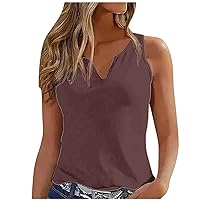 Women's Notch V Neck Tank Tops Cute Loose Sleeveless Tops Summer Basic Shirts Office Business Blouse for Work