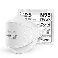 BNX N95 Mask NIOSH Certified MADE IN USA Particulate Respirator Protective Face Mask, Tri-Fold Cup/Fish Style, (20-Pack, Approval Number TC-84A-9362 / Model F95W) White