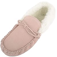 SNUGRUGS Womens Wool Lined Moccasin Slippers with Soft Sole & Wool Cuff