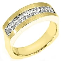 18k Yellow Gold Mens Invisible Princess Cut Diamond Ring 1.25 Carats