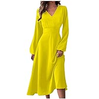 Modest Dresses for Women Spring Dresses for Women 2024 New Years Eve V-Neck Long Sleeve Dresses for Curvy Formal Trendy