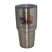 Rogue River Tactical Large I Am A Veteran My Oath Never Expires 30oz Travel Tumbler Mug Cup w/Lid Vacuum Insulated Hot or Cold Military Vet Gift