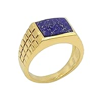 Blue Lapis Lazuli Signet Men's Ring, Lapis Lazuli Ring, Lapis Ring 925 Sterling Silver, 18k Yellow Gold Plated