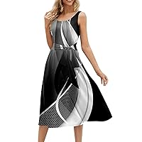 Dresses for Women 2024 Trendy Summer Beach Cotton Sleeveless Tank Dress Wrap Knot Dressy Casual Sundress with Pocket Today(6-Black,X-Large)