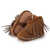 Meckior Baby Girls Cowboy Tassel Boots Side Zipper Moccasins Soft Bottom Non-Slip Toddler Shoe