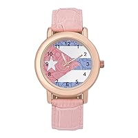 Paisley and Cuban Flag Fashion Leather Strap Women's Watches Easy Read Quartz Wrist Watch Gift for Ladies