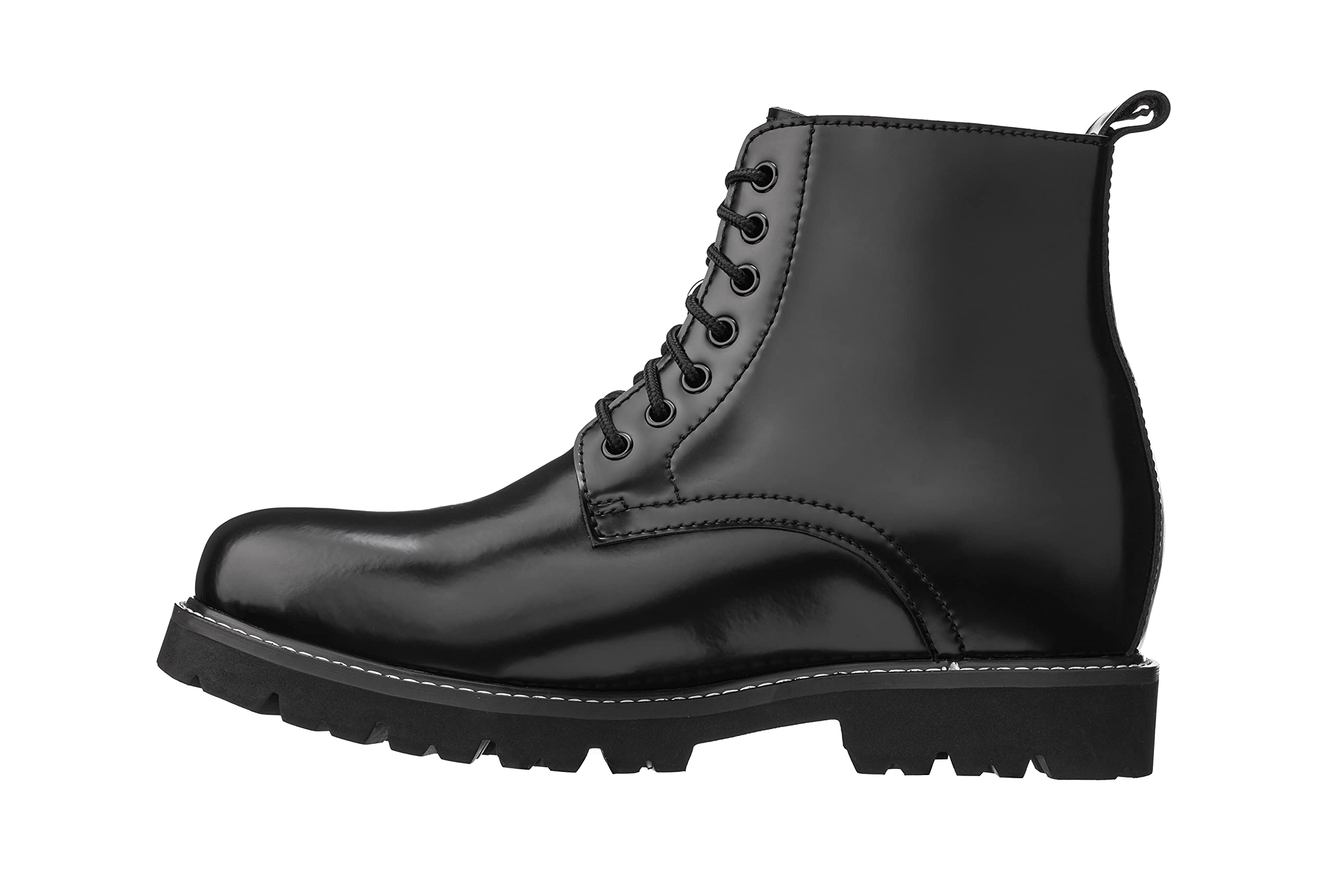 CALTO Men's Invisible Height Increasing Elevator Shoes - Leather Round-Toe Lace-up Work Boots - 3.3 Inches Taller