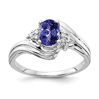 Solid 14k White Gold 7x5mm Oval Tanzanite Blue December Gemstone Diamond Engagement Ring (.06 cttw.)