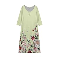 Women Summer Dresses Casual Boho Floral Printed Beach Long Maxi Dress with Pockets