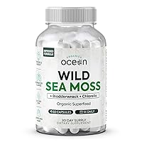 Wild Sea Moss Capsules - 100% Organic Irish Sea Moss with Organic Chlorella, Bladderwrack and Vitamin D for Energy, Lung Health and Thyroid Support for Women and Men - 60 Capsules