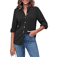 Fisoew Womens Button Down Shirts Casual Long Sleeve Formal Work Blouse