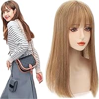 Blunt bangs Top hair Natural replacement block straight hair band fringe cute girl Synthetic wig toppers for Women Party and Cosplay Wig 50cm(Dark gold)